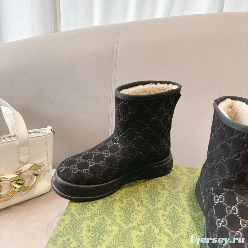 2024 Women Gucci Black Suede Shearling Snow Boots MJ00350