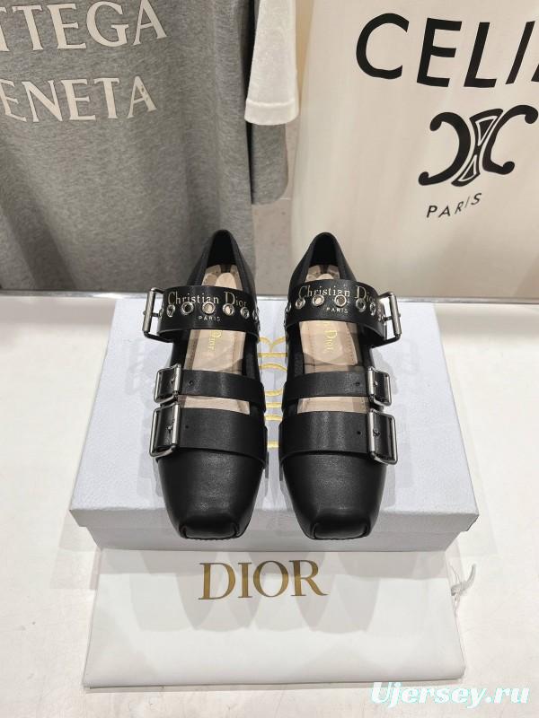 2025 Women Dior Black Leather Mary Jane Buckle KFY00300