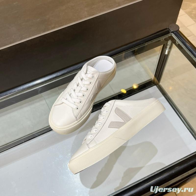 2025 Women VEJA White Canvas Leather Mule Sneakers MJ00240