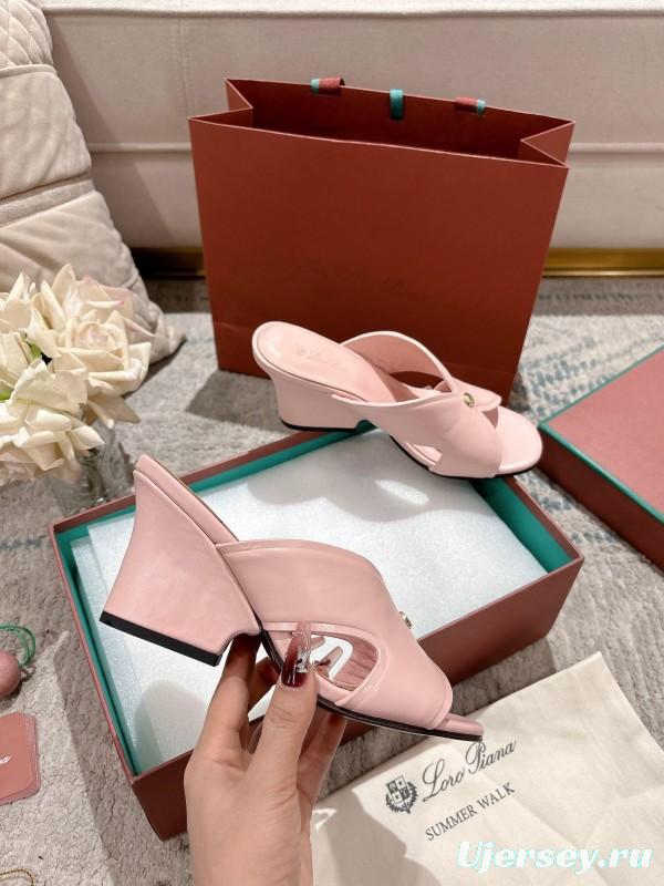2025 Women Le Parmentier Pink Leather Heeled Sandals