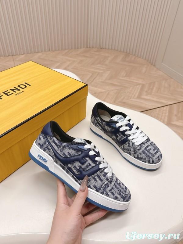 2025 Unisex Fendi Blue White Leather Canvas Plimsolls FF Vintage Design LY00350(F)/LY00360(M)