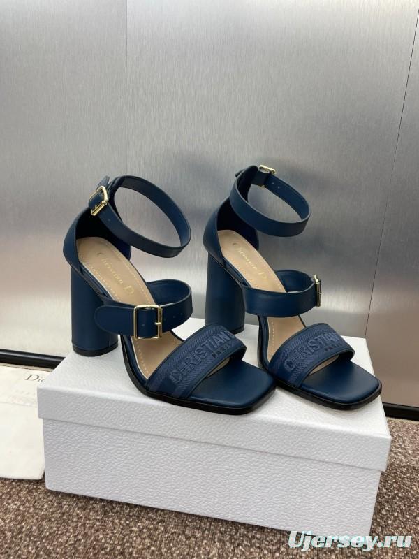 2025 Women Dior Blue Leather Suede High Heel Sandals