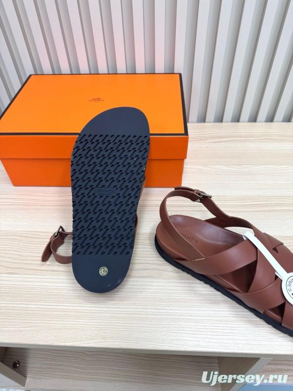2025 Women Hermès Brown Leather Sandals LY00270
