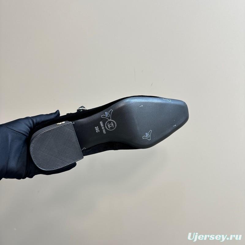 2025 Women Chanel Black Velvet Leather Mary Jane