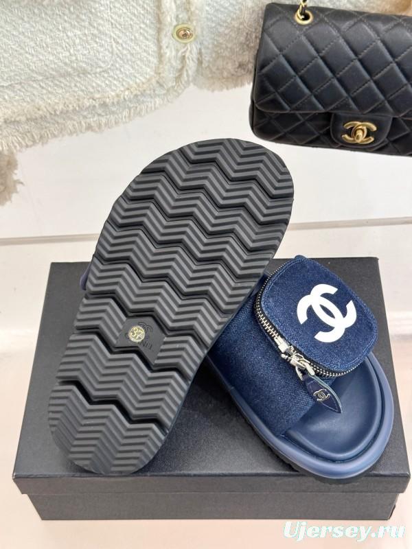 2025 Slippers Chanel Navy Denim Slippers