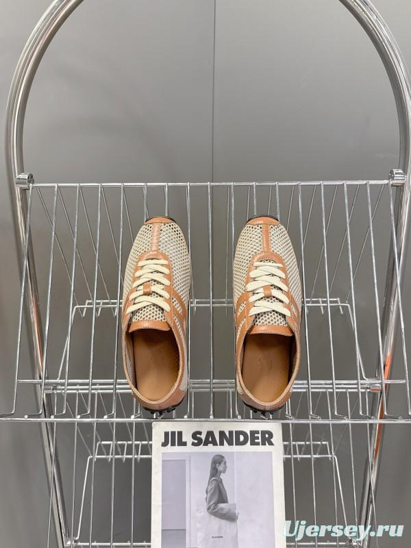 2025 Women Hermès Beige Brown Leather Mesh Sneakers KFY00250