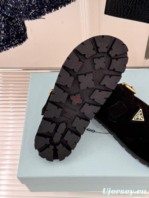 2025 Women Prada Black Suede Slippers