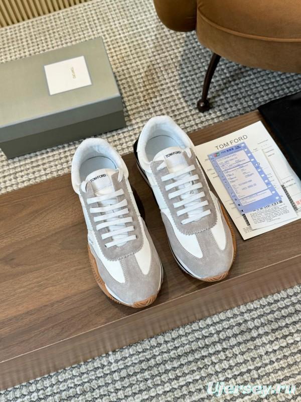 2025 Men TOM FORD White Grey Suede Leather Sneakers