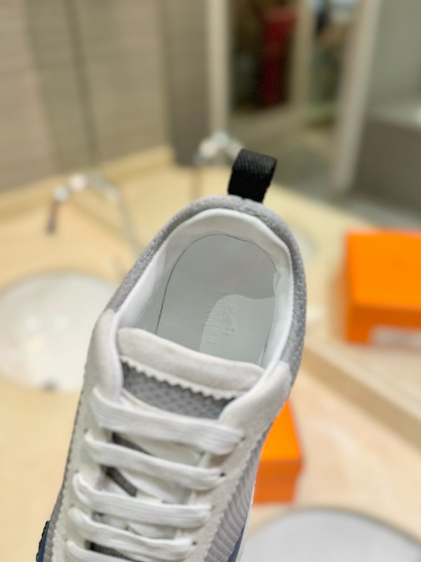 2024 Unisex Hermès Blue Grey Orange Suede Rain Cloth Sneakers MJ00320