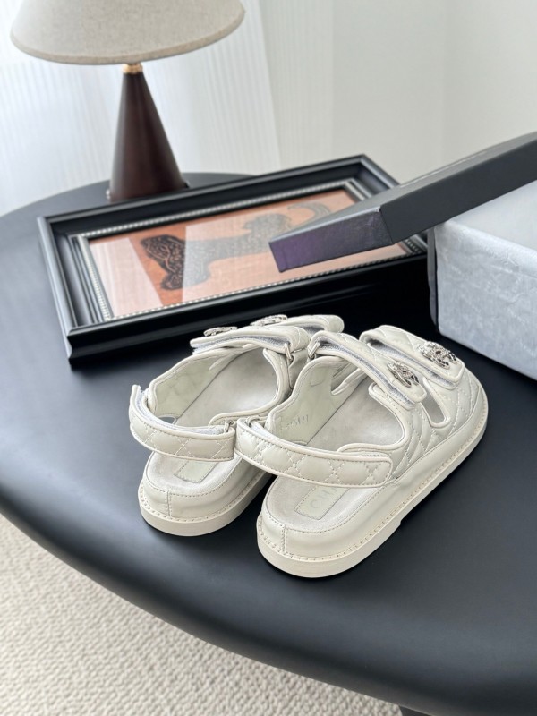 2025 Women Chanel White Leather Sandals LY00320
