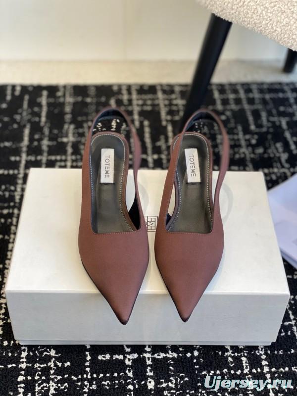 2025 Women Toteme Brown Satin Slingback Pointed Toe Heels