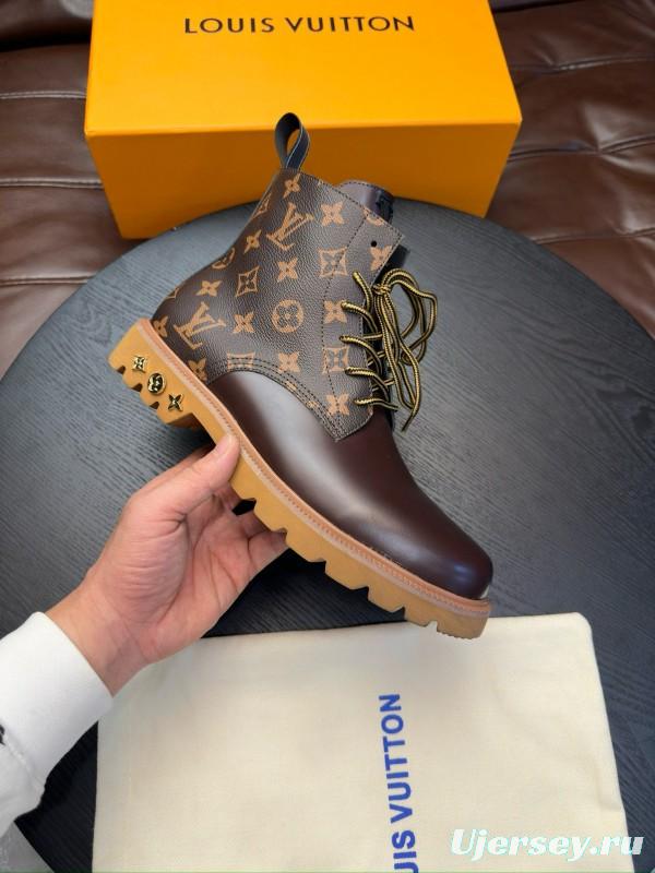 2024 Men Louis Vuitton Brown Leather High Top Boots MJ00440