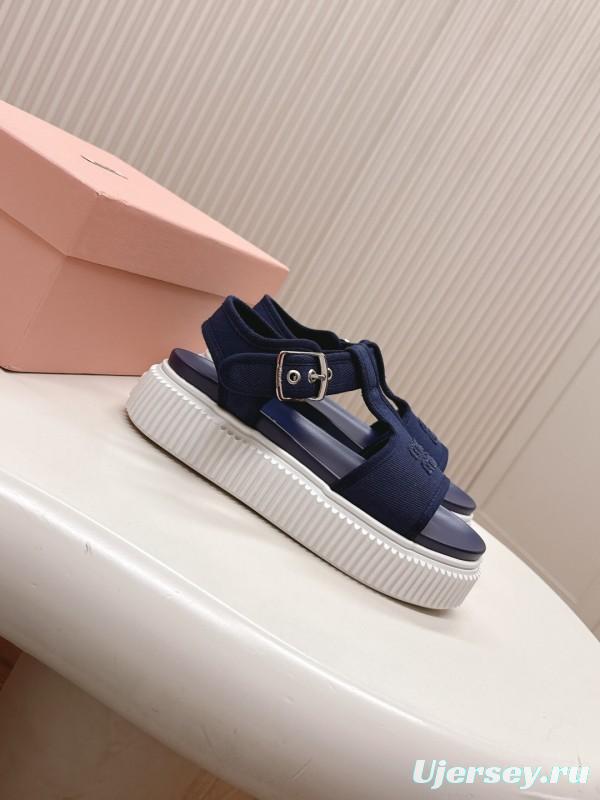 2025 Women Miu Miu Navy Canvas Sandals LY00420