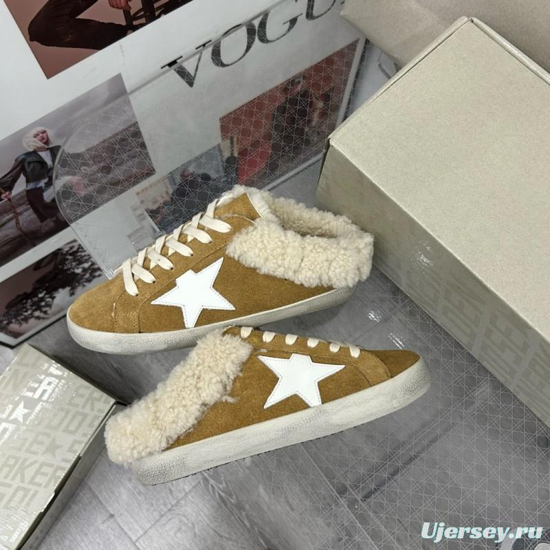 2025 Women GGDB Brown White Suede Shearling Sneakers