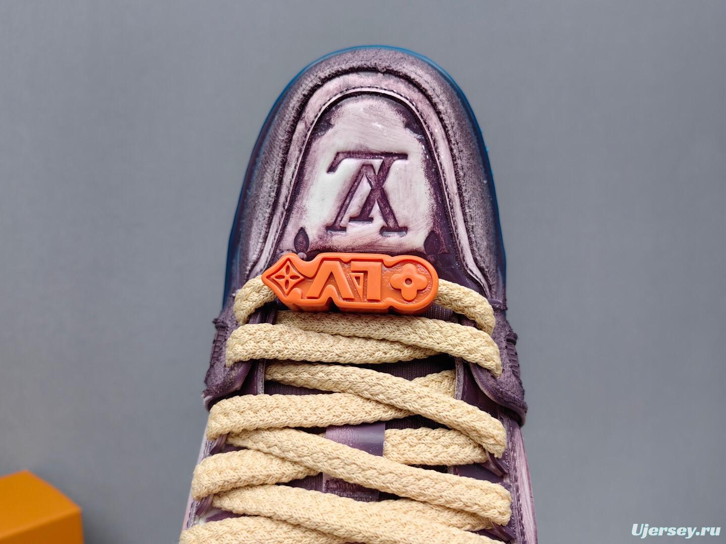 2025 Unisex Louis Vuitton Purple Blue Leather Sneakers