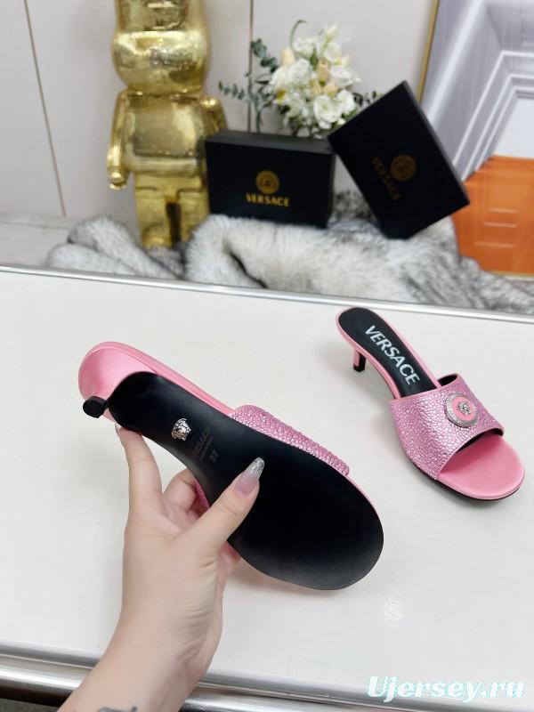2025 Women VERSACE Pink Leather Sandals MJ00230
