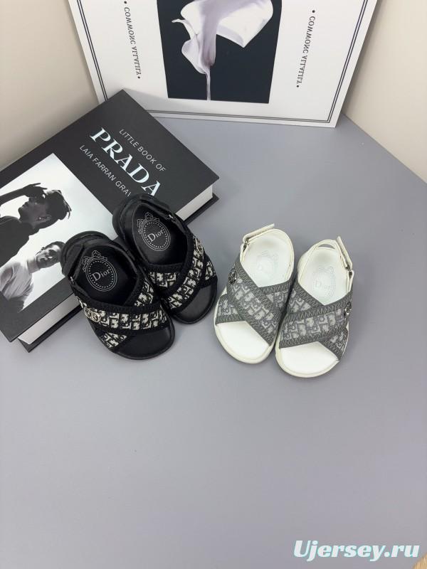 2025 Kids Dior Black White Fabric Sandals