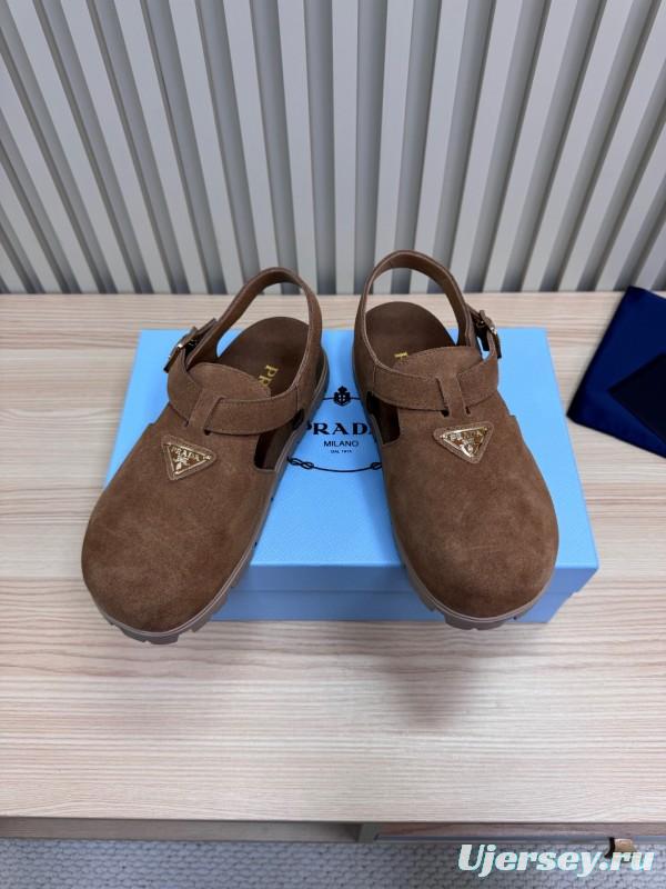 2025 Women Prada Brown Suede Sandals LY00280