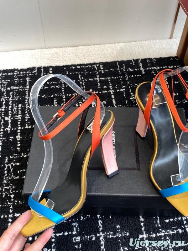 2025 Women Yves Saint Laurent Orange Black Blue Leather High Heel Sandals
