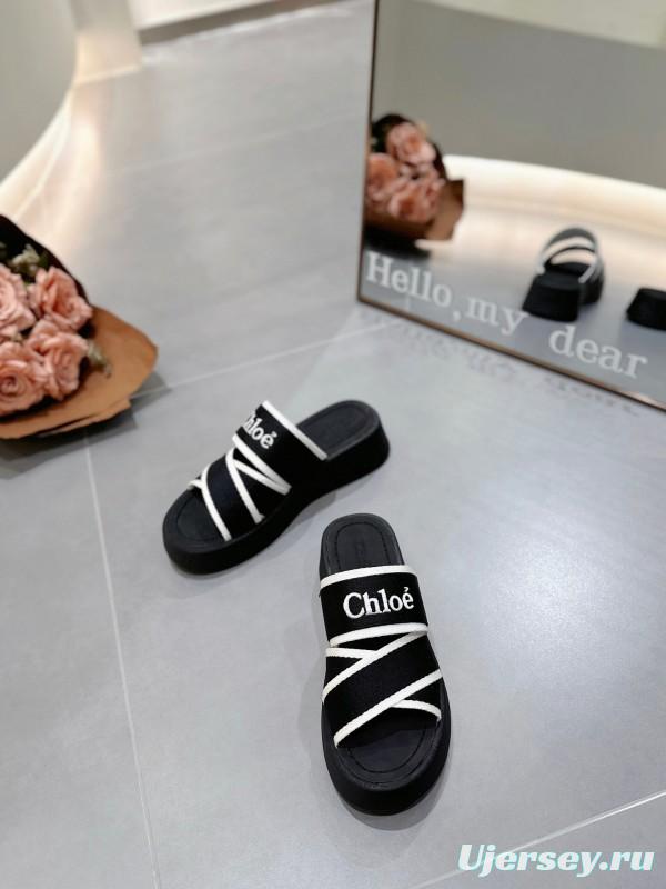 2025 Chloe Black White Knitted Embroidery Slippers LY00240