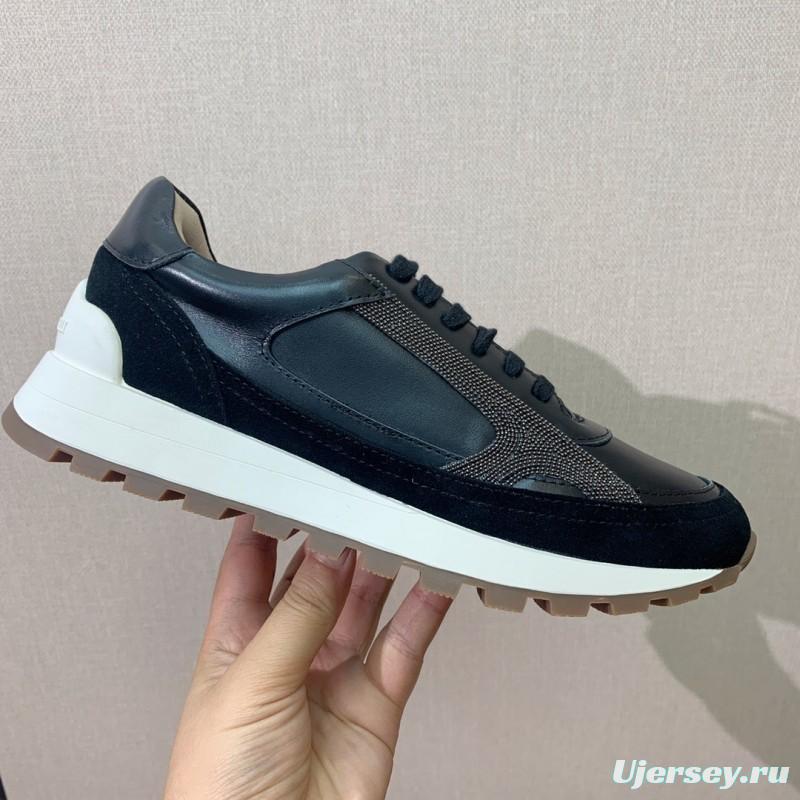 2025 Unisex Brunello Cucinelli Black Brown Leather Suede Sneakers LY