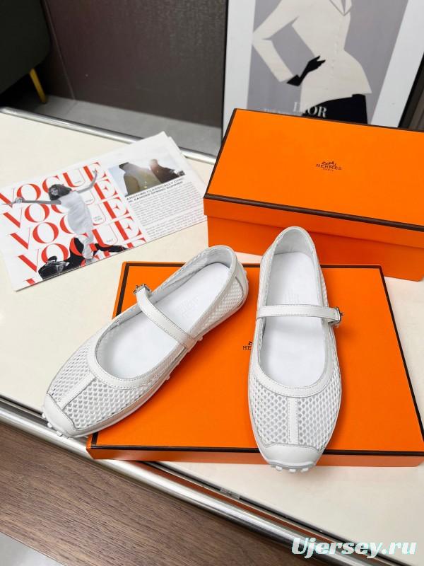 2025 Women Hermès White Leather Mesh Mary Jane LY00230