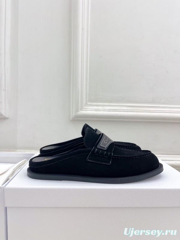2025 Women Dior Black Leather Slip-On Loafers Crafted With Original Rubber Sole KFY00300(F)