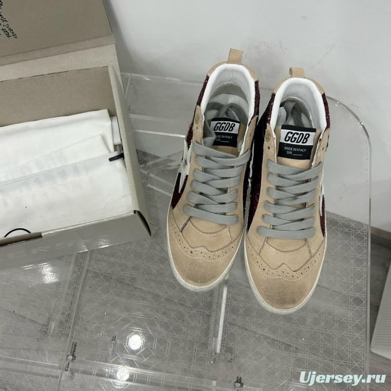 2024 Unisex GGDB Burgundy Beige Glitter Leather High Top Sneakers MJ00300