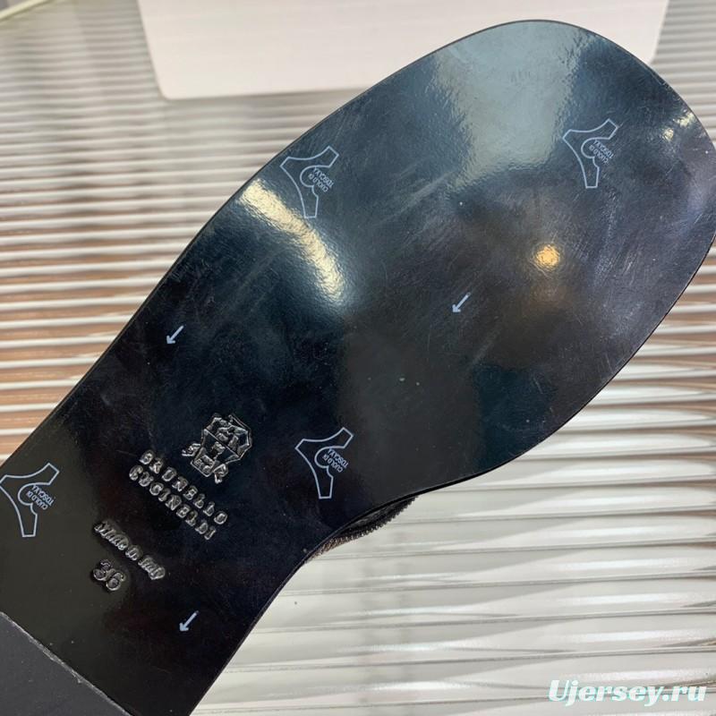 2025 Women Brunello Cucinelli Black Leather Flat Slides With Handwoven Beaded Straps KFY00300 (F)