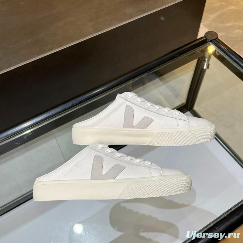 2025 Women VEJA White Canvas Leather Mule Sneakers MJ00240