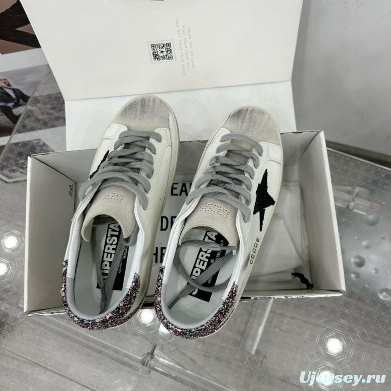 2025 Women GGDB White Black Glitter Leather Sneakers