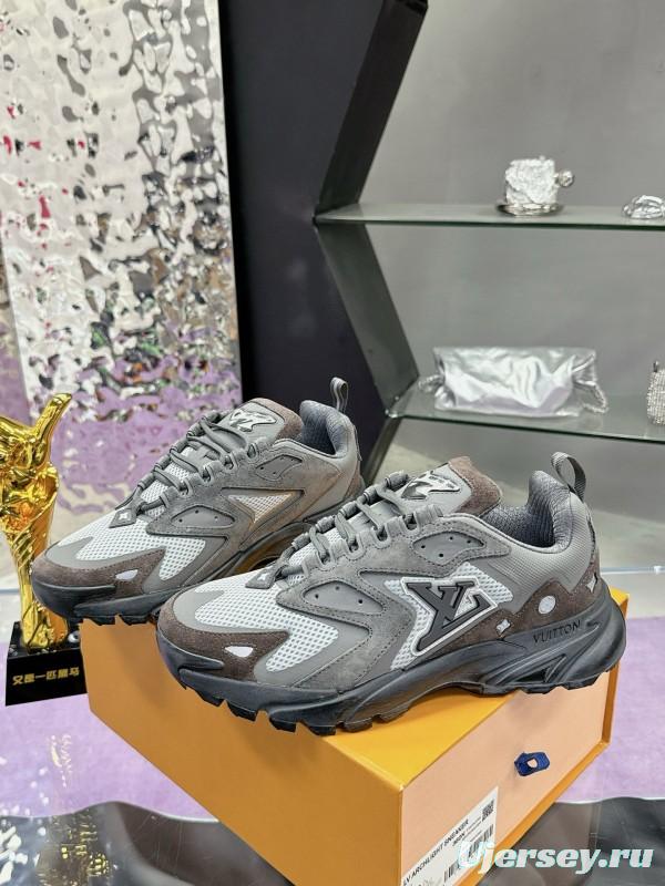 2025 Men Louis Vuitton Grey White Mesh Leather Sneakers MJ00420