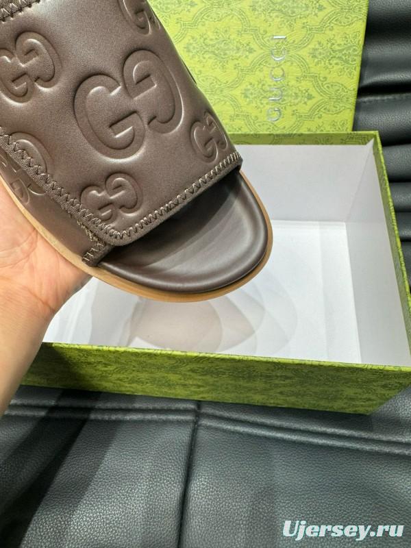 2024 Gucci Brown Leather Slippers MJ00200