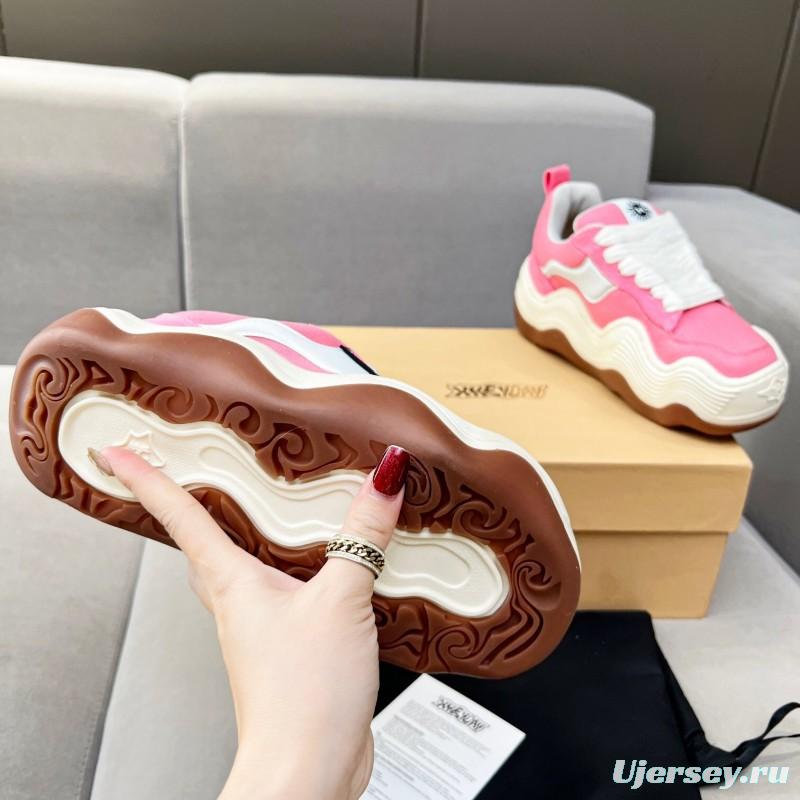 2025 Women HEYDAY Pink White Canvas Leather Wave Bread Sneakers KFY00260(F)