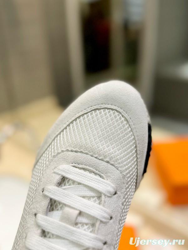 2024 Unisex Hermès White Imported Calfskin Velvet Fabric Casual Sneakers MJ00320