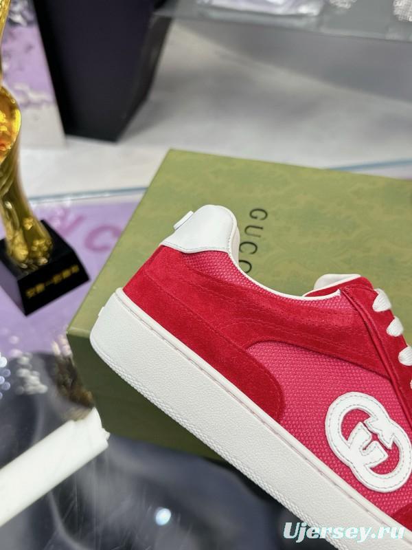 2024 Unisex Gucci Red White Leather Suede Sneakers MJ00310