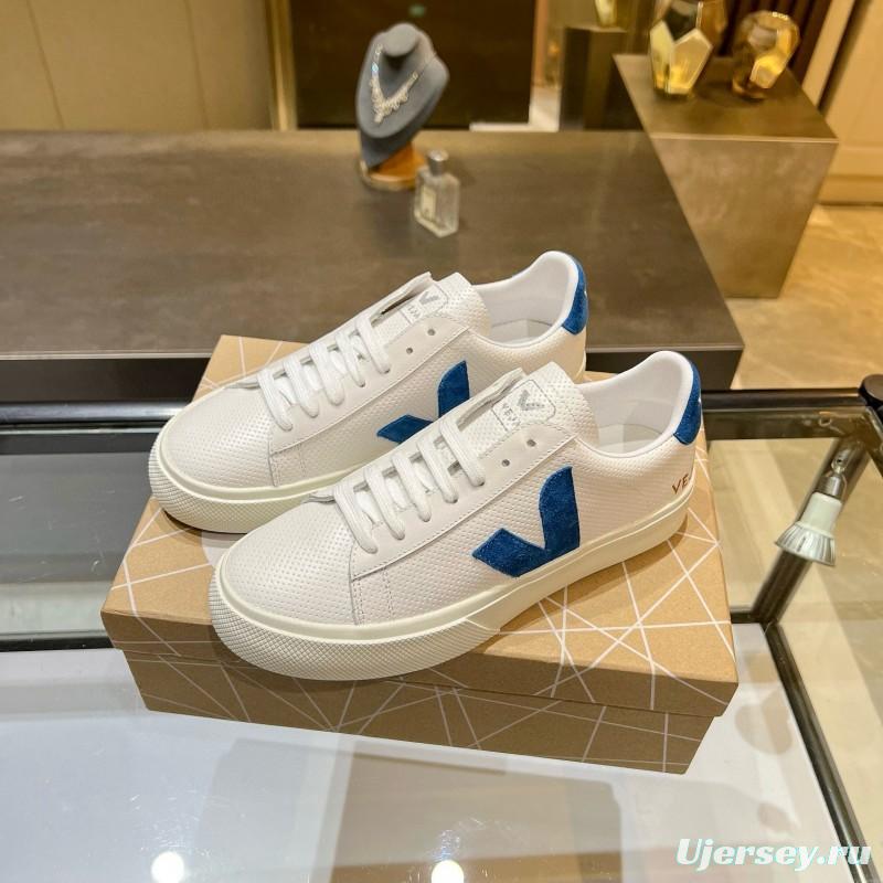 2025 Unisex VEJA White Blue Leather Canvas Sneakers MJ00240