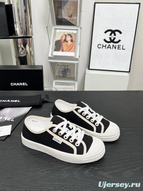2025 Women Chanel Black Canvas Sneakers LY00230