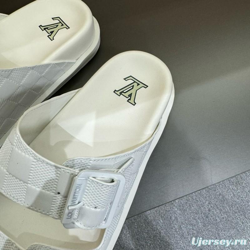 2024 Slippers Louis Vuitton White Leather Slippers