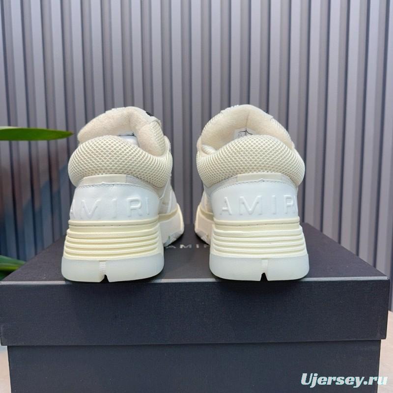 2024 Unisex Amiri White Mesh Leather Sneakers MJ00360