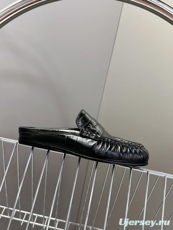 2025 Women Yves Saint Laurent Black Calfskin Loafers KFY00330