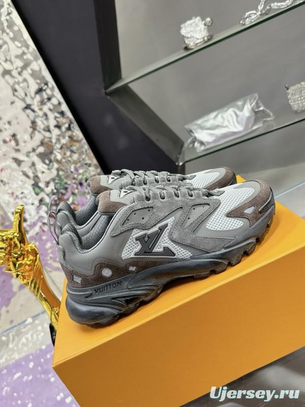 2025 Men Louis Vuitton Grey White Mesh Leather Sneakers MJ00420