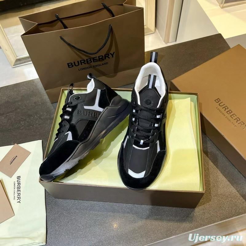 2025 Unisex Burberry Black White Leather Suede Sneakers MJ00380