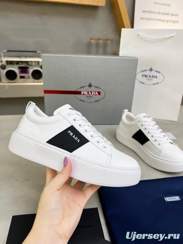 2024 Unisex Prada White Black Leather Sneakers MJ00310