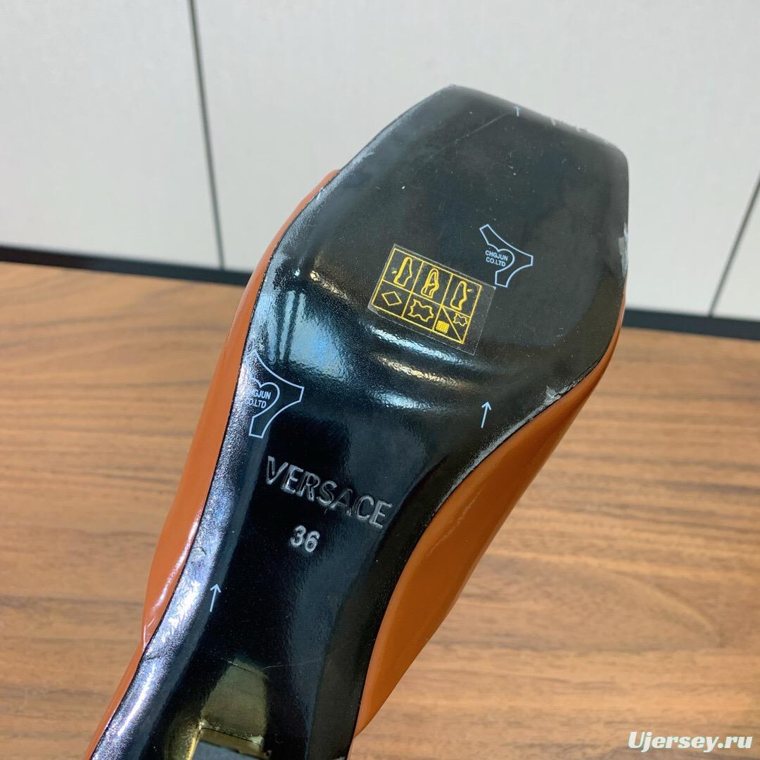 2025 Women VERSACE Brown Patent Leather Slippers