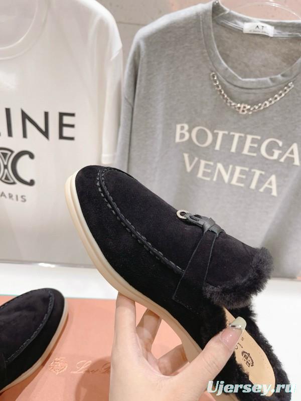 2024 Slippers LP Black Suede Shearling Loafers MJ00300