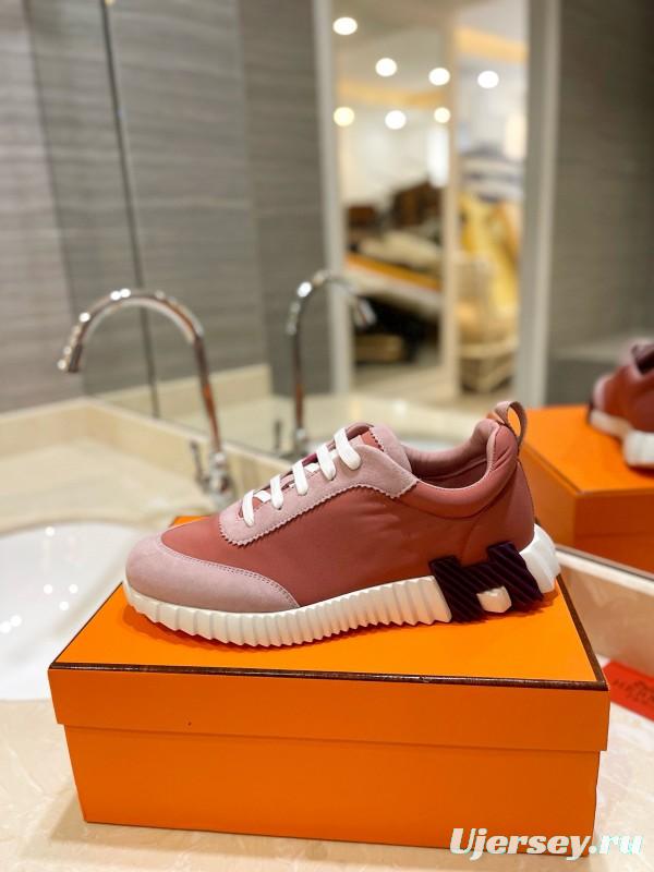 2024 Women Hermès pink beige suede mesh sneakers MJ00320