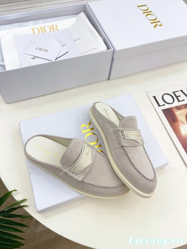 2025 Women Dior Beige Suede Mule Loafers Vintage Style Handmade LY00360(F)