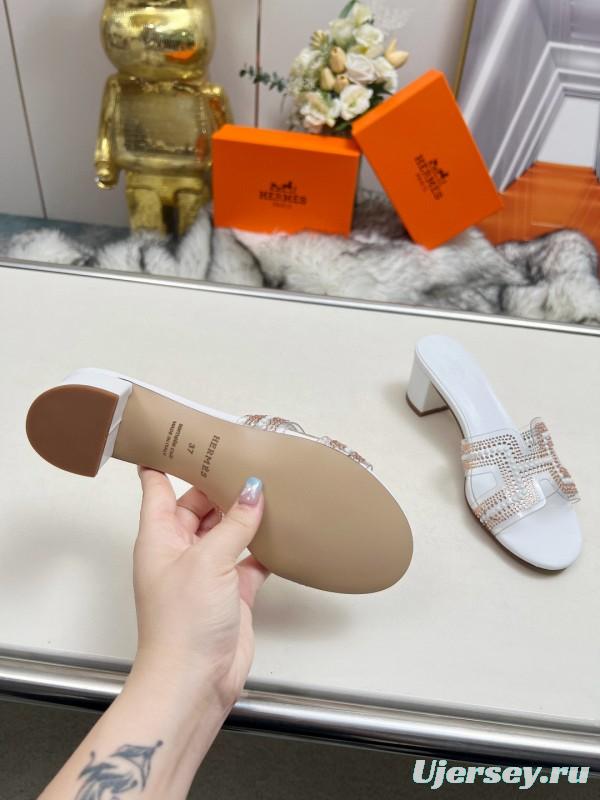 2025 Hermès White Leather Slippers H Pattern MJ00180