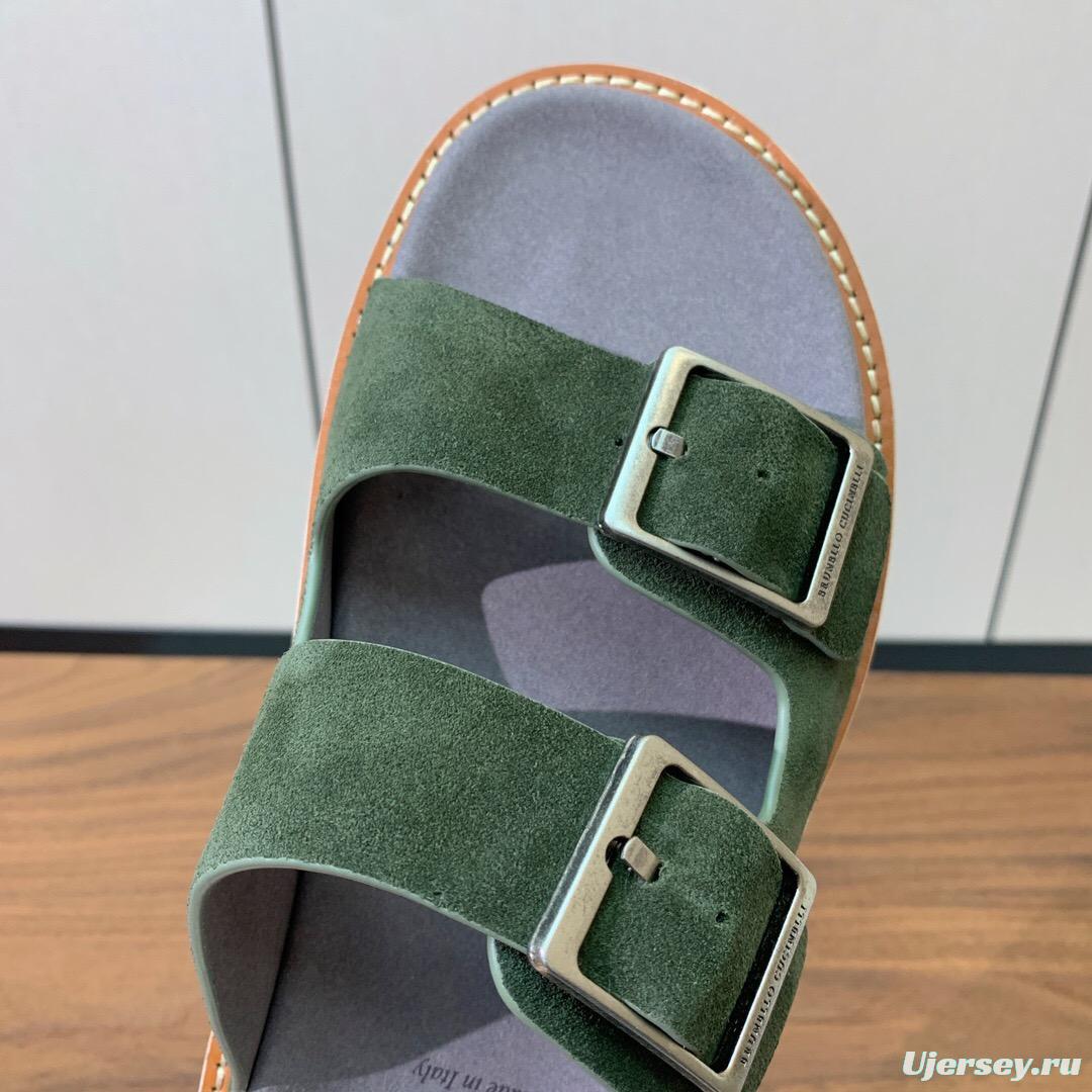 2025 Unisex Brunello Cucinelli Green Suede Leather Slippers KFY00250